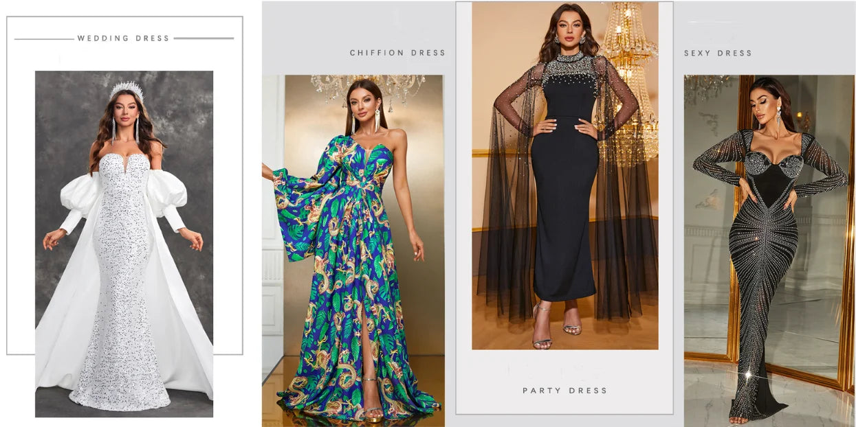 Ladies' formal banquet evening dress, high-end and gorgeous chiffon nail bead stand up collar, ultra long sleeve evening dress