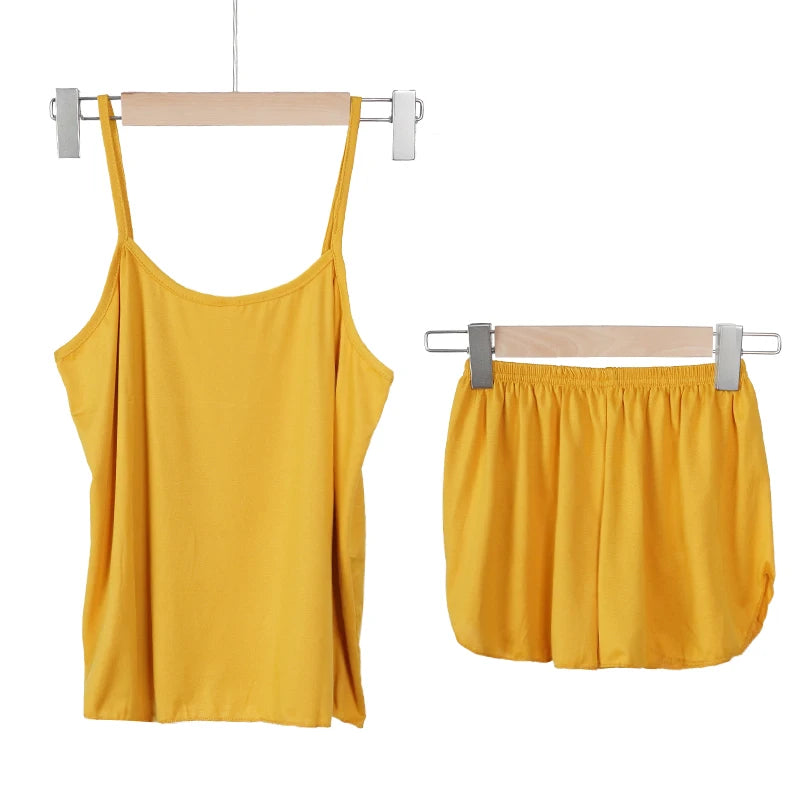 Pajamas for Women Summer Solid Color Sleepwear Sexy Pyjamas Set Round Neck Soft Breathable Tank Top Shorts Nightwear