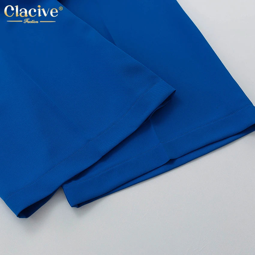 Clacive Blue Office Women'S Pants 2021 Fashion Loose Full Length Ladies Trousers Casual High Waist Wide Pants For Women