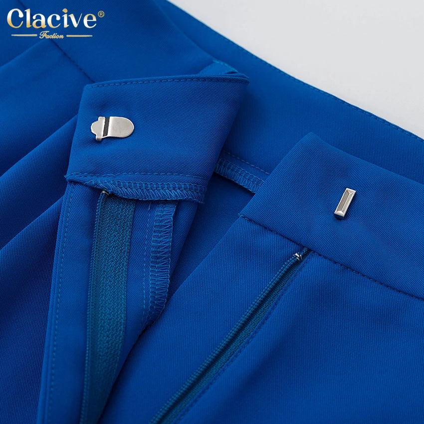 Clacive Blue Office Women'S Pants 2021 Fashion Loose Full Length Ladies Trousers Casual High Waist Wide Pants For Women