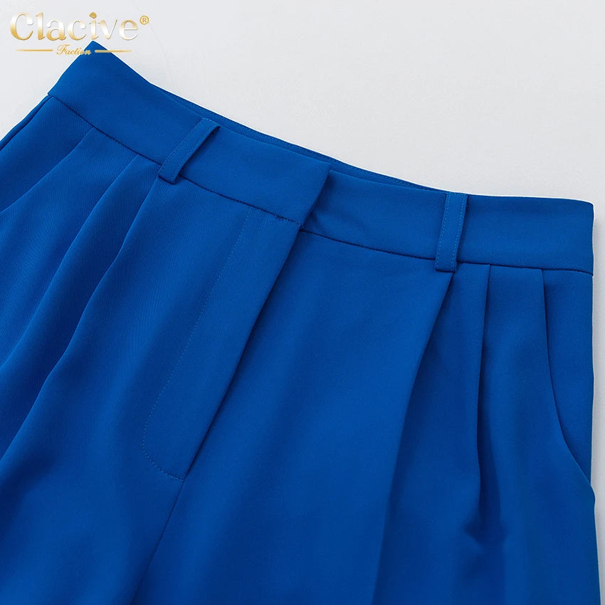 Clacive Blue Office Women'S Pants 2021 Fashion Loose Full Length Ladies Trousers Casual High Waist Wide Pants For Women