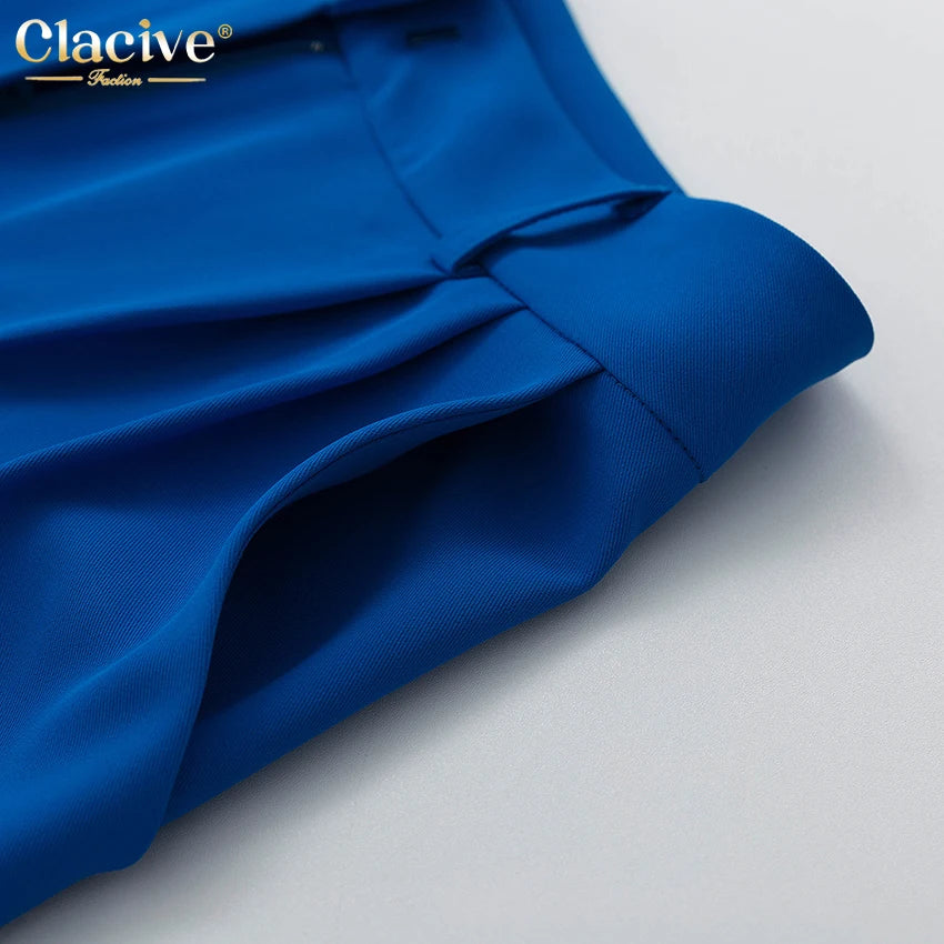Clacive Blue Office Women'S Pants 2021 Fashion Loose Full Length Ladies Trousers Casual High Waist Wide Pants For Women