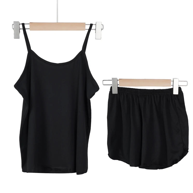 Pajamas for Women Summer Solid Color Sleepwear Sexy Pyjamas Set Round Neck Soft Breathable Tank Top Shorts Nightwear