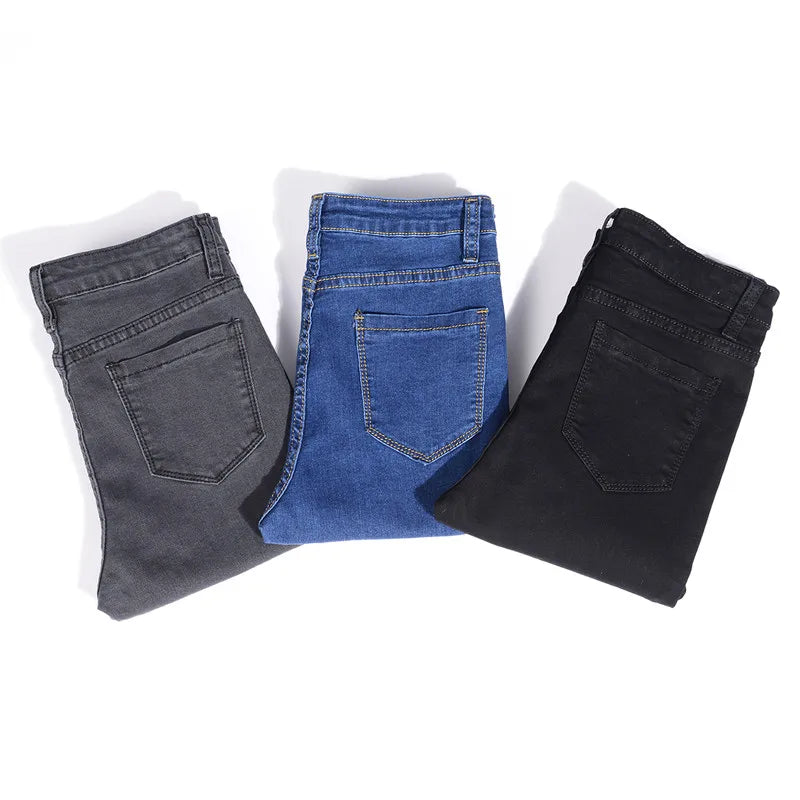 Jeans for woman clothes high waist 38 40 full Length skinny hips pencil black blue gray Stretch Denim pants 100 kg