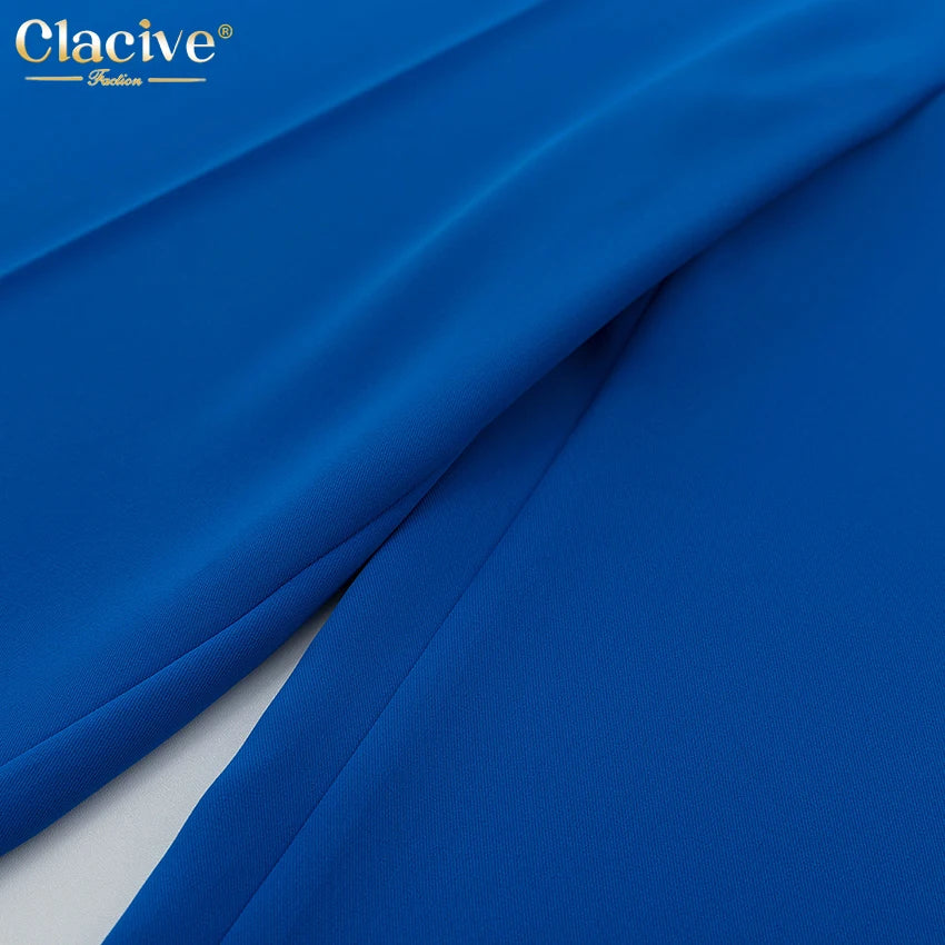 Clacive Blue Office Women'S Pants 2021 Fashion Loose Full Length Ladies Trousers Casual High Waist Wide Pants For Women