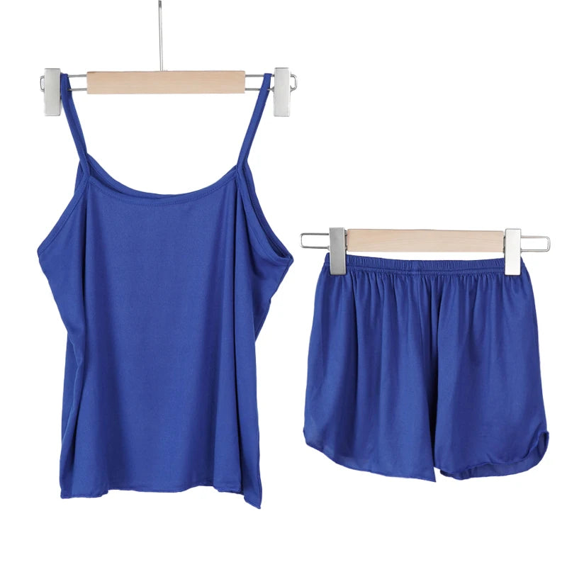 Pajamas for Women Summer Solid Color Sleepwear Sexy Pyjamas Set Round Neck Soft Breathable Tank Top Shorts Nightwear