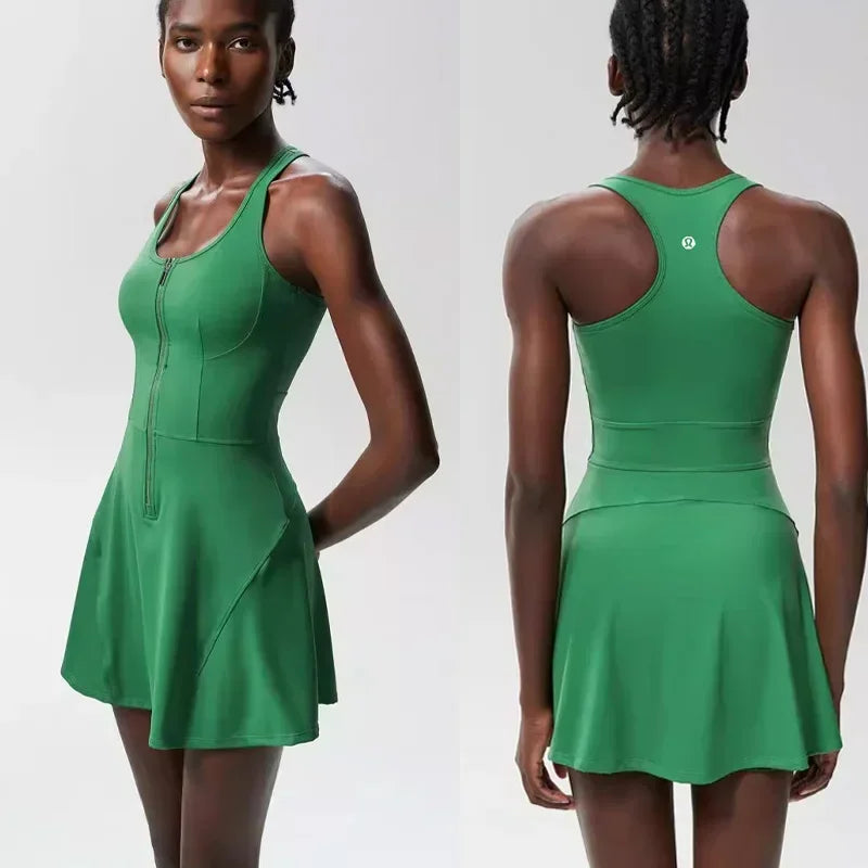 Yoga skirt anti-slip sports dress outdoor one-piece zip tennis skirt running fitness badminton dresses