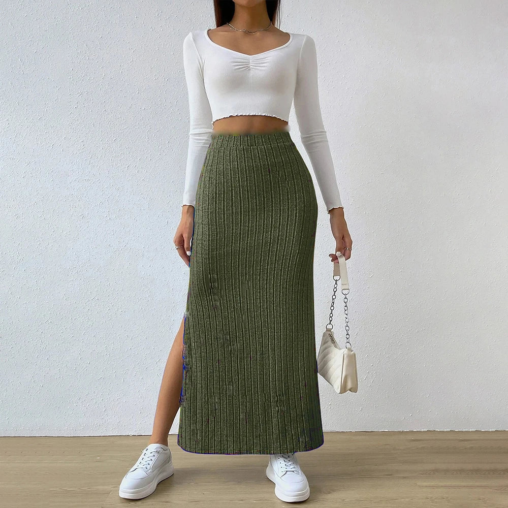 Women Skirt 2024 Spring Summer Korean High Waisted Elastic Slim Hip Knitted Sexy Bodycon Midi Skirt Female Clothing M L XL XXL