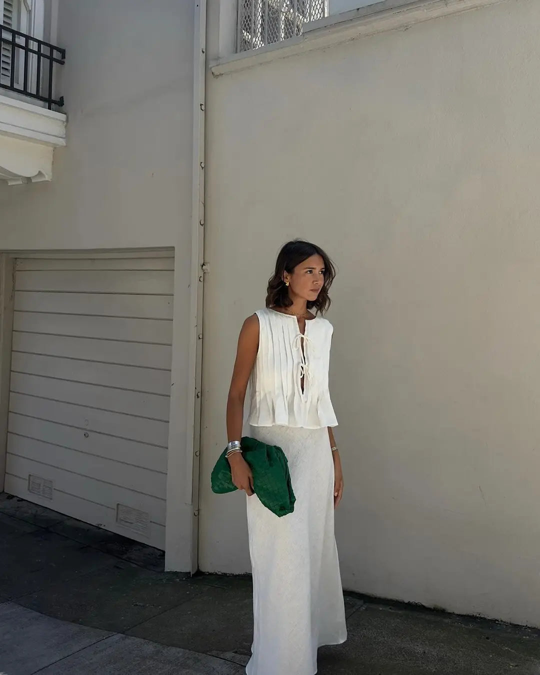 Women's Ruffled Lace Up Suit Blouse Long Skirt High Street Suit Solid Color Skirt 2 Piece High Street Suit 2024 New Suit