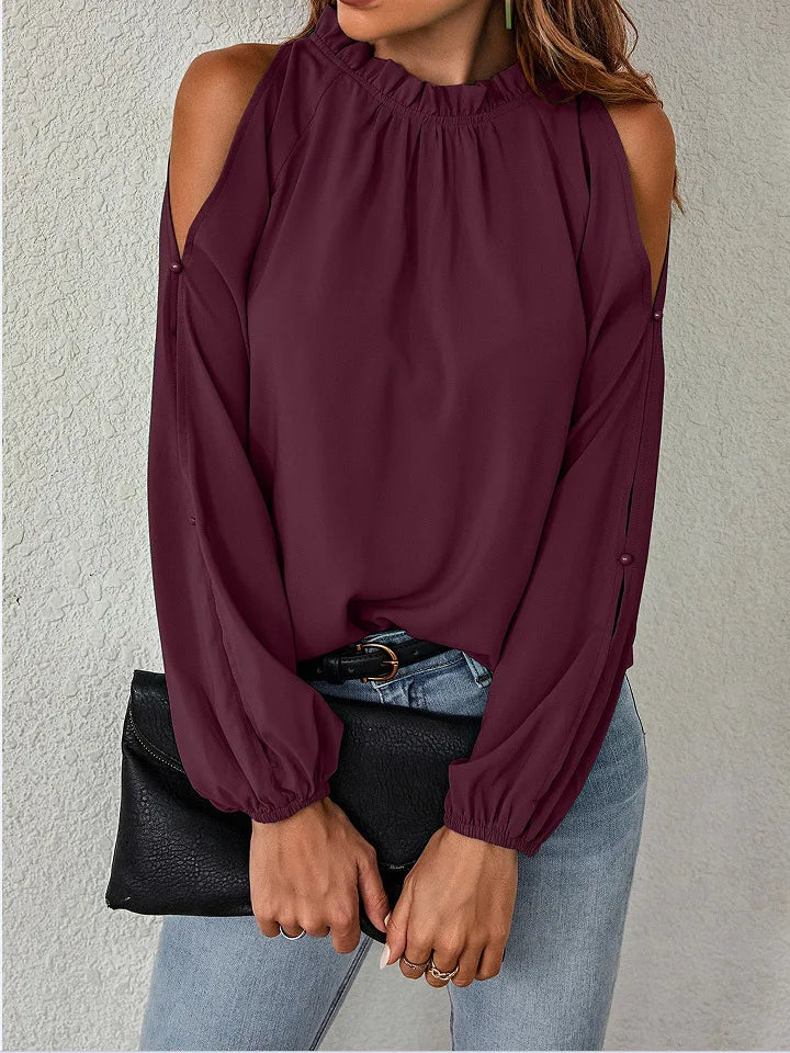 Sexy Off Shoulder Women's Blouse 2023 Spring Autumn Long Sleeve Casual Loose Shirt Black Green Tops Office Ladies Blouses