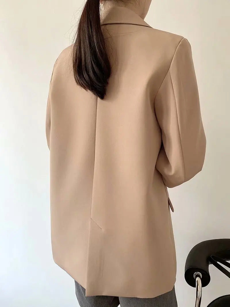 Elegant Blazer Coat For Women Fashion Pockets Lapel Oversized Suit Jackets 2025 New Autumn Office Lady Casual Loose Outerwear