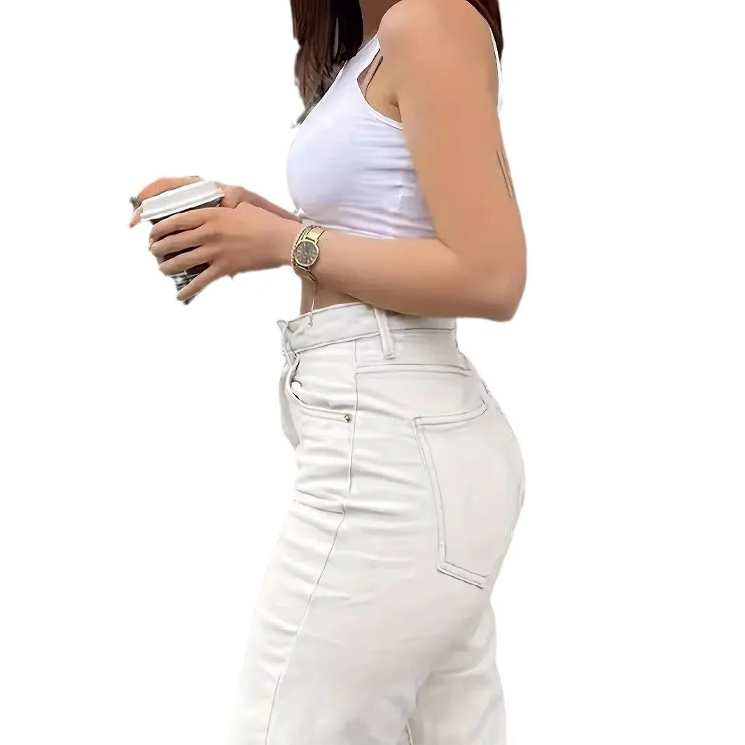 New European and American style jeans, women's comfortable casual all-match jeans.