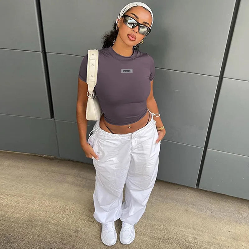 Y2K Zip T Shirt Women Long Sleeve Crop Tops Pullover Stand Collar Slim Skinny Trashy Grunge Y2k Base Tees Sexy Female T-Shirts