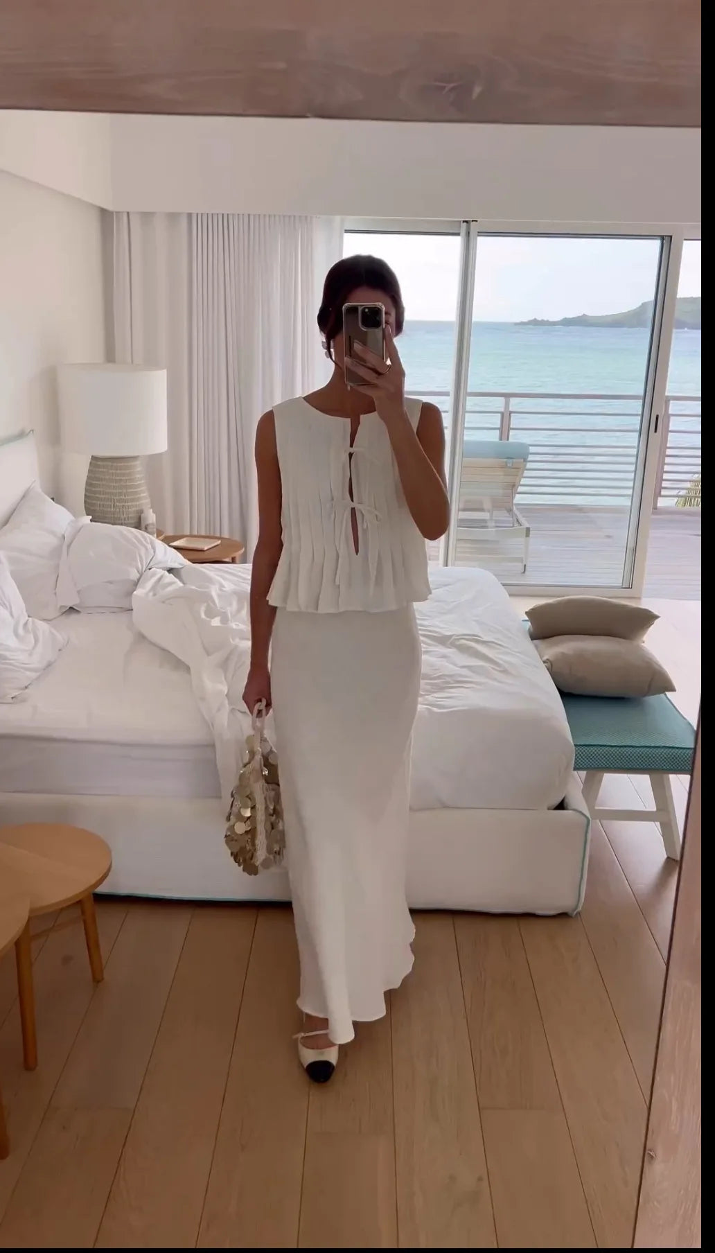 Women's Ruffled Lace Up Suit Blouse Long Skirt High Street Suit Solid Color Skirt 2 Piece High Street Suit 2024 New Suit