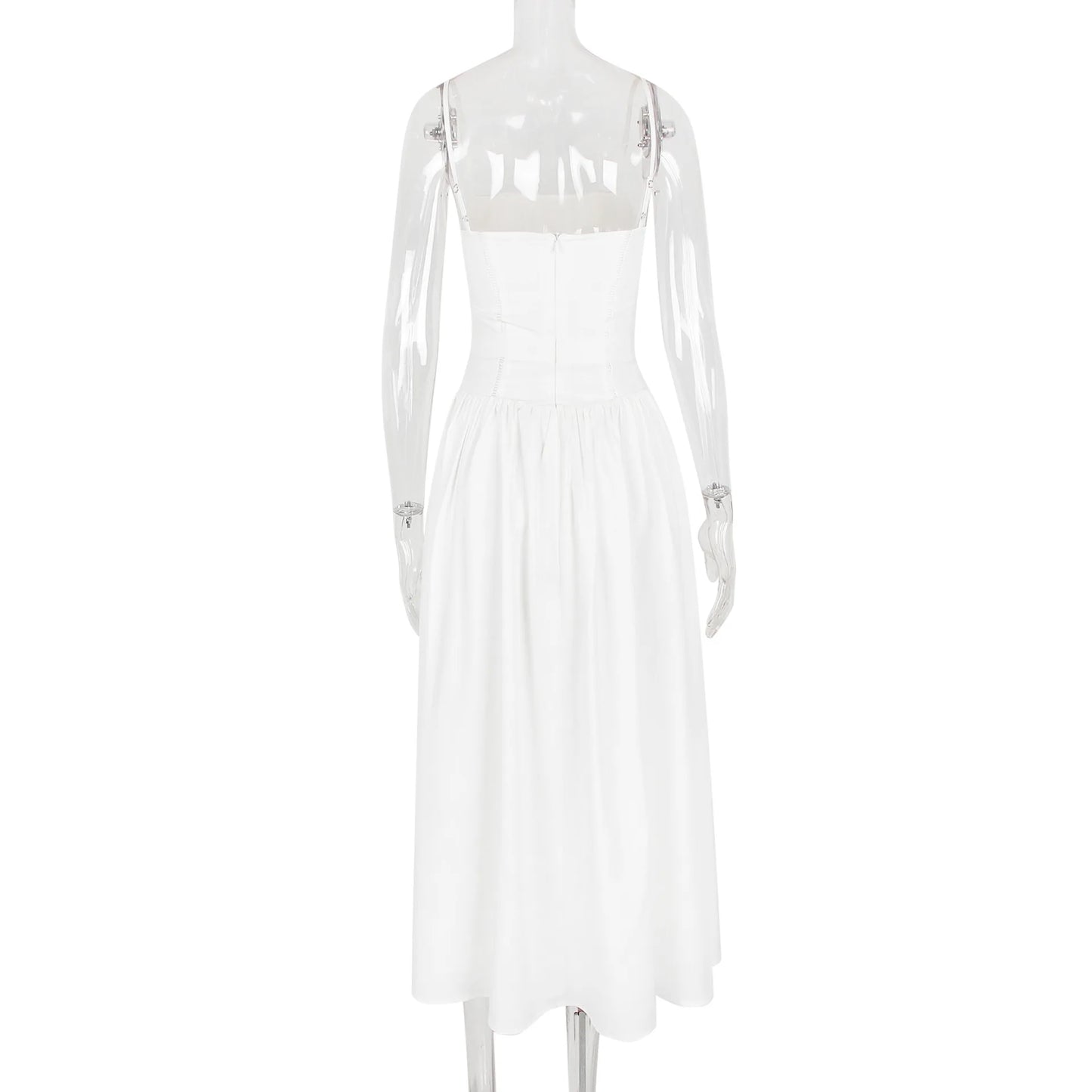 Corset Detail Spaghetti Strap Knotted Long Dress Women Frenchy Flowy Dress White Women Dress Dress Summer Beach Female