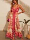 Women's Summer V-neck Halter Bohemian Floral Long Dress,Women Clothing,Red Dress,Sexy Dress Women,Sundress,Beach Dresses