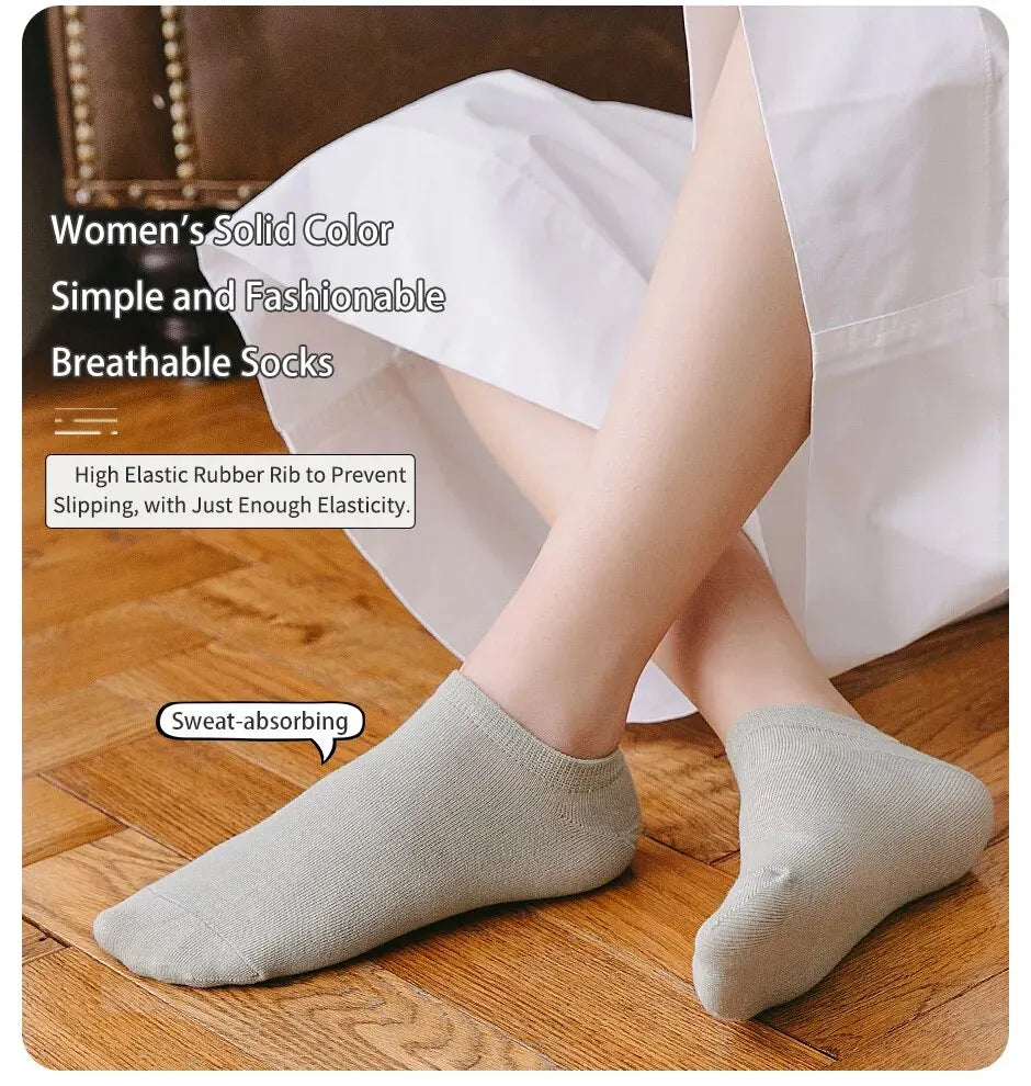 8 Pairs of Spring and Summer Four-season Women's Simple Fashionable and Sweet Morandi Solid Color Low Cut and Comfortable Socks