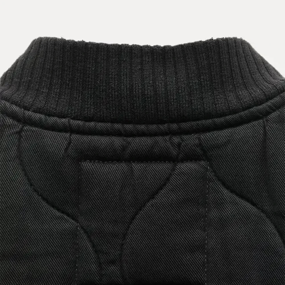 TRAF Women's Diamond Check Cotton Jacket Round Neck Loose Long Sleeve Zip Cotton Jacket Vintage Street Fashion Pocket Warm Top
