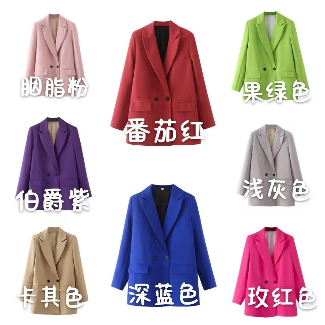 Elegant Blazer Coat For Women Fashion Pockets Lapel Oversized Suit Jackets 2025 New Autumn Office Lady Casual Loose Outerwear