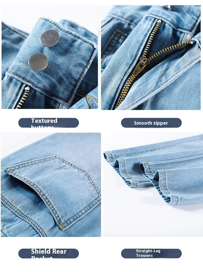 Jeans Female Spring and Summer New High-Waisted Straight Pants Small Wide-Legged Pants Summer Thin Section Nine Pants Casual