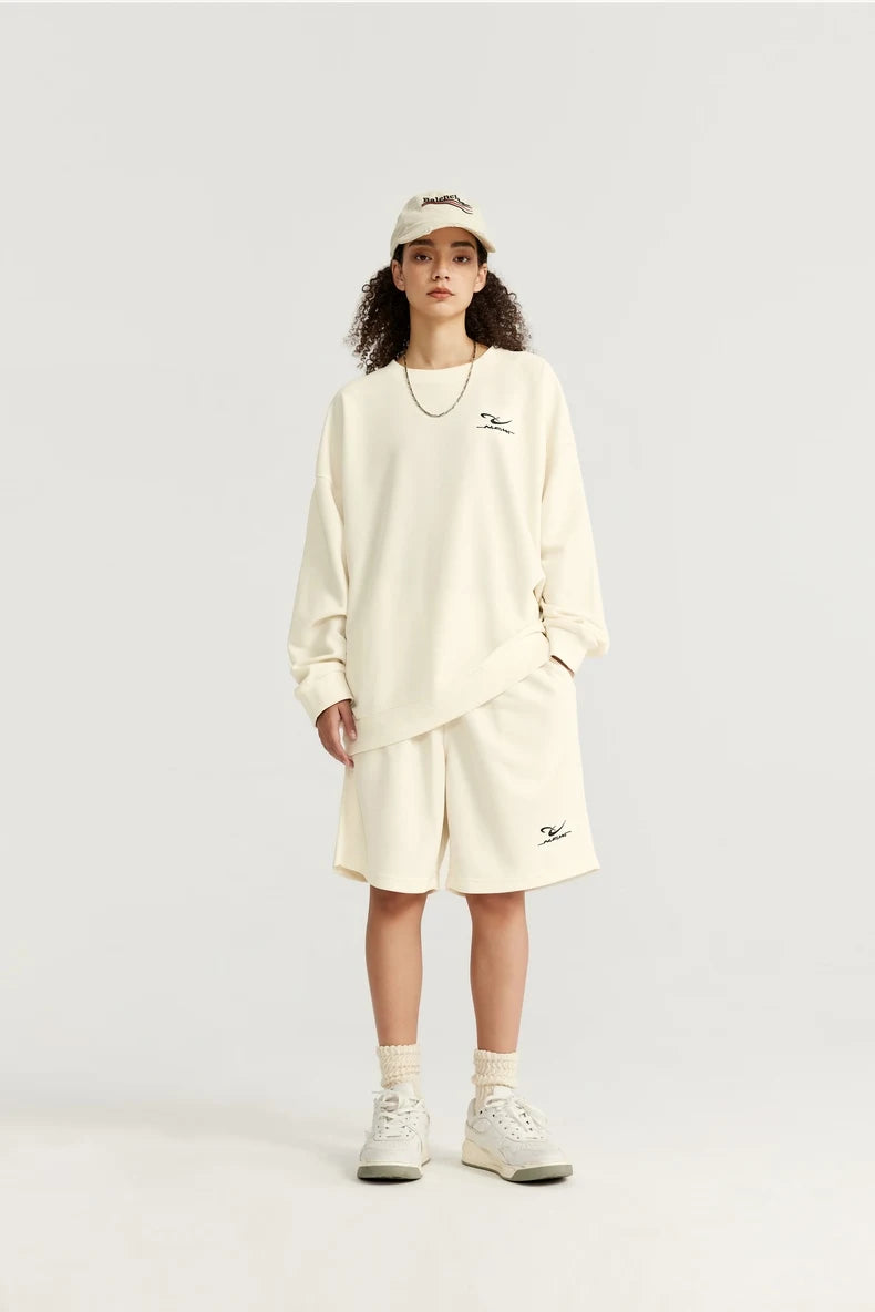 INFLATION Spring Oversized Tracksuit Sportswear Unisex Pique Fabric Embroidery Long Sleeve Tees and Shorts Set
