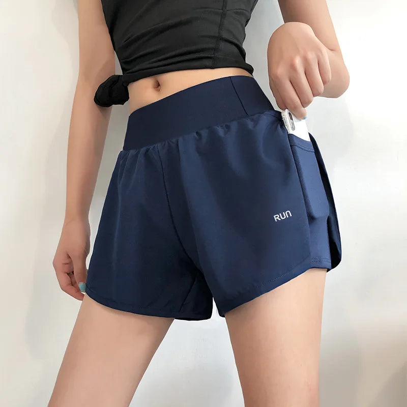 Women 2 In 1 Running Shorts Elastic Waist Pocket Summer Yoga Shorts Woman Cycling Sports Shorts Gym Fitness Shorts Sportswear