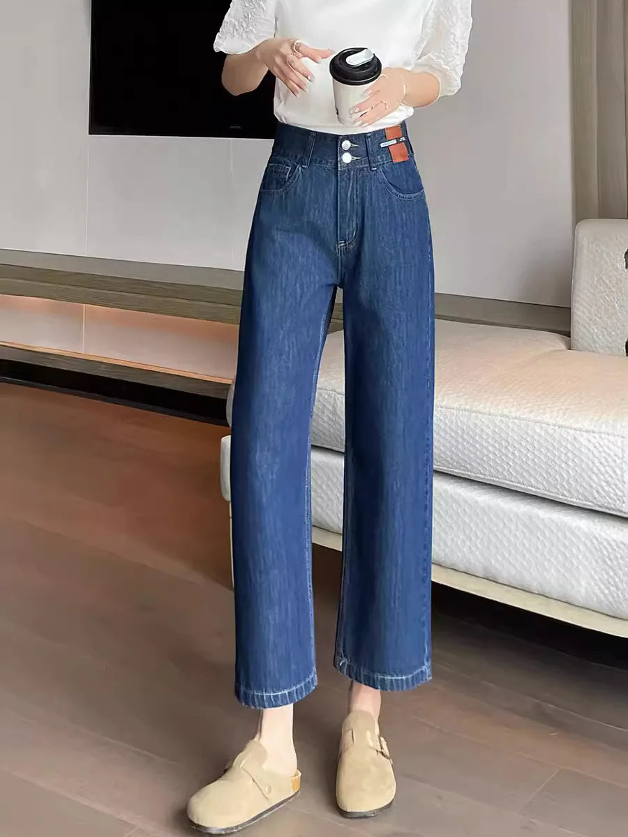 Jeans Female Spring and Summer New High-Waisted Straight Pants Small Wide-Legged Pants Summer Thin Section Nine Pants Casual