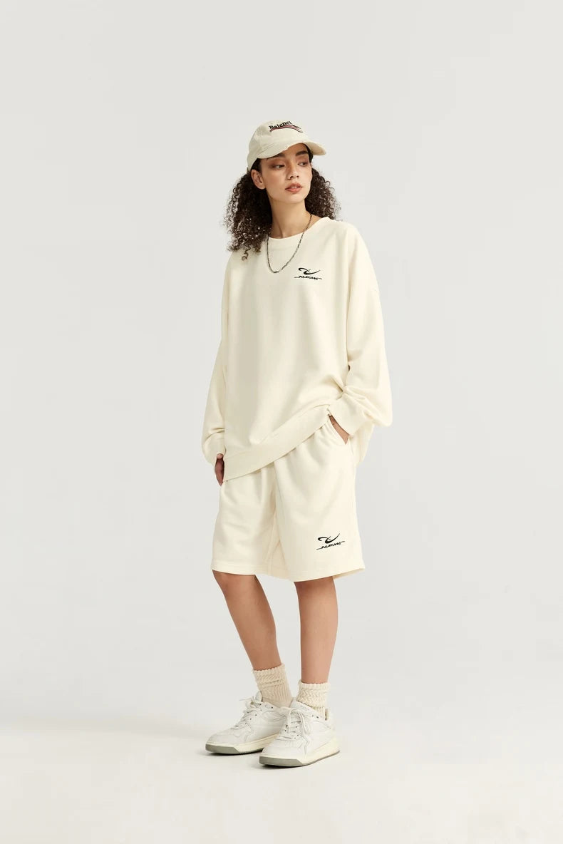 INFLATION Spring Oversized Tracksuit Sportswear Unisex Pique Fabric Embroidery Long Sleeve Tees and Shorts Set