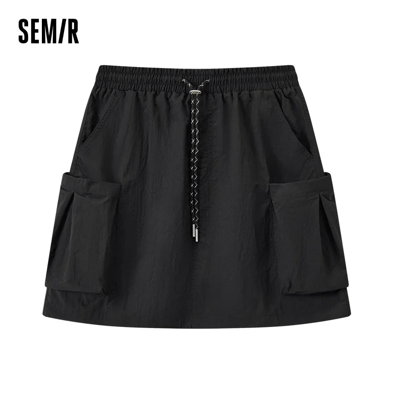 Semir Skirt Women Simple Workwear Style 2025 Summer New Elastic Waist A-Line Skirt with Textured Fabric