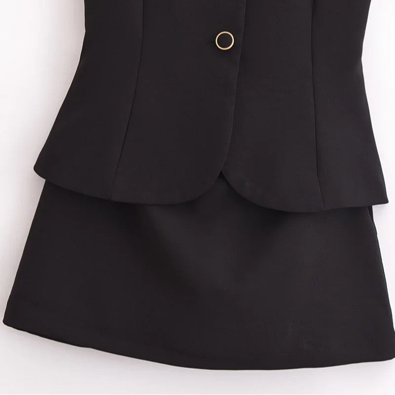 Casual Mini Dress Women Belt Slim Spring Summer O-neck Sleeveless Top Above Knee Skirt Sets Woman Vintage Fake Two Pieces Lady