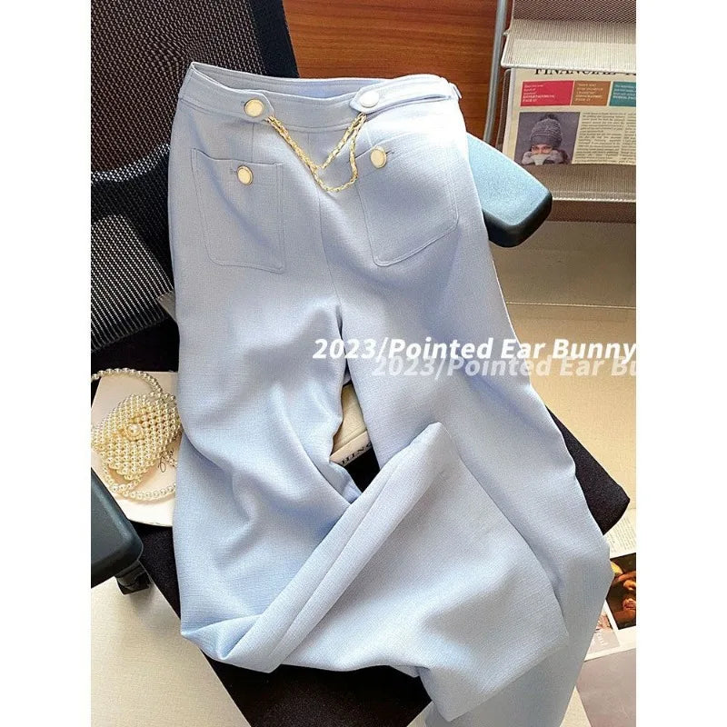 Suits for Women Tracksuit Two Piece Set V Neck Short Sleeve Coat Ropa Club Wide Leg Tailored Trousers Casual Pants Sets