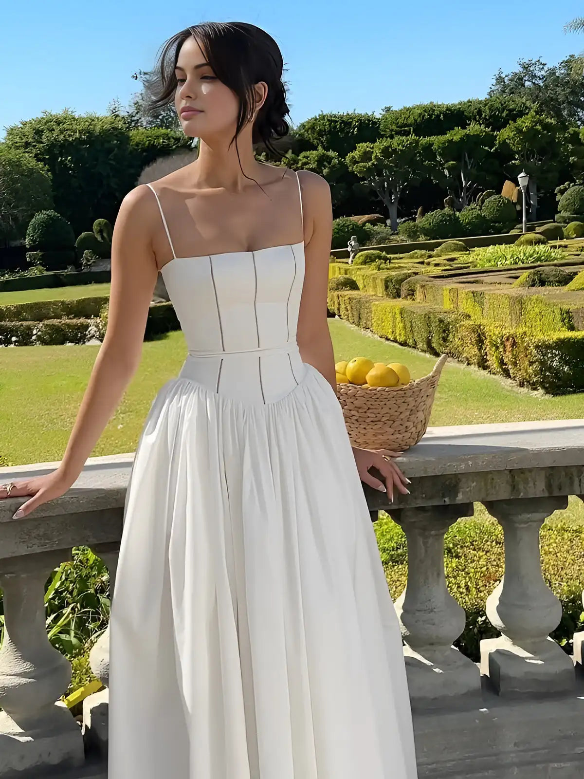 Corset Detail Spaghetti Strap Knotted Long Dress Women Frenchy Flowy Dress White Women Dress Dress Summer Beach Female