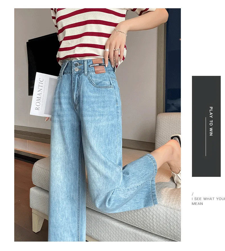 Jeans Female Spring and Summer New High-Waisted Straight Pants Small Wide-Legged Pants Summer Thin Section Nine Pants Casual