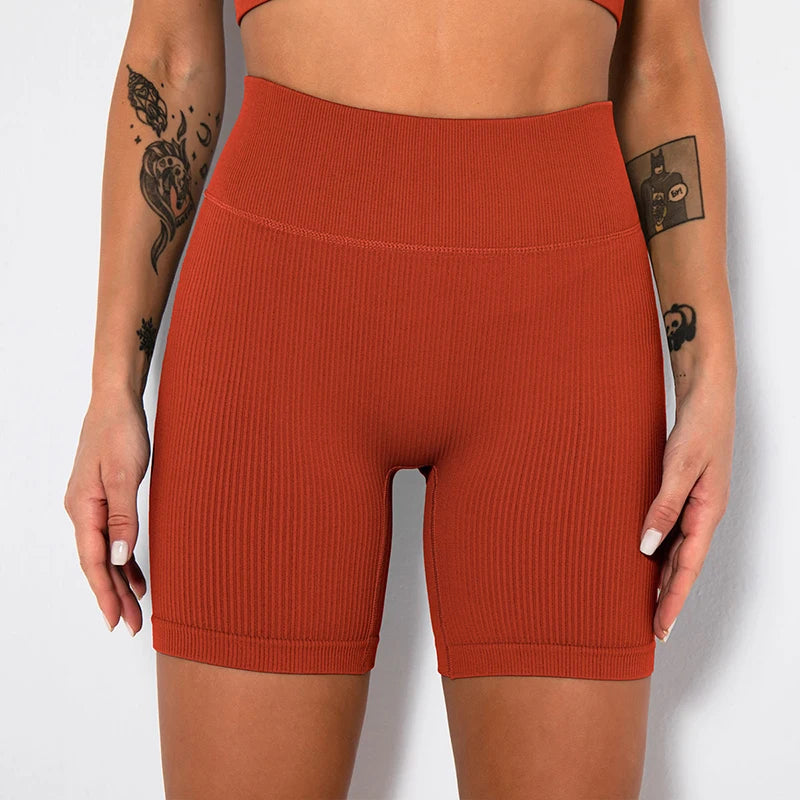 Seamless Knitted Sports Shorts Casual High Waist Push Up Cycling Shorts Fitness Running Tight Hip Lifting Yoga Shorts Sportswear