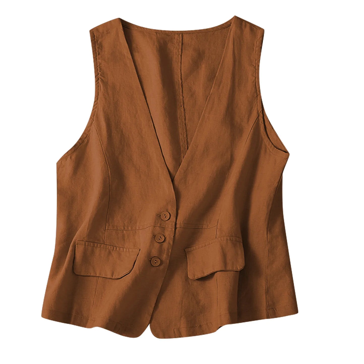 Vintage Vest Summer Top Deep V-Neck Solid Waistcoat Casual Sleeveless Tank Tops Cotton Linen Thin Outerwear Vest Coat Women