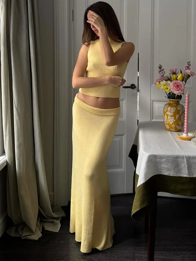 Tossy Elegant Knitwear 2 Piece-Set Long Dress Female Ribbed Sweater Pullover And Loose Patchwork Maxi Skirt Sets Ladies Outfits