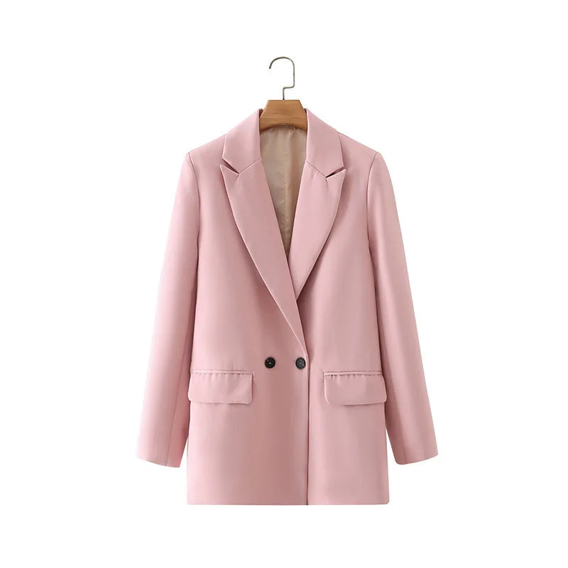 Elegant Blazer Coat For Women Fashion Pockets Lapel Oversized Suit Jackets 2025 New Autumn Office Lady Casual Loose Outerwear