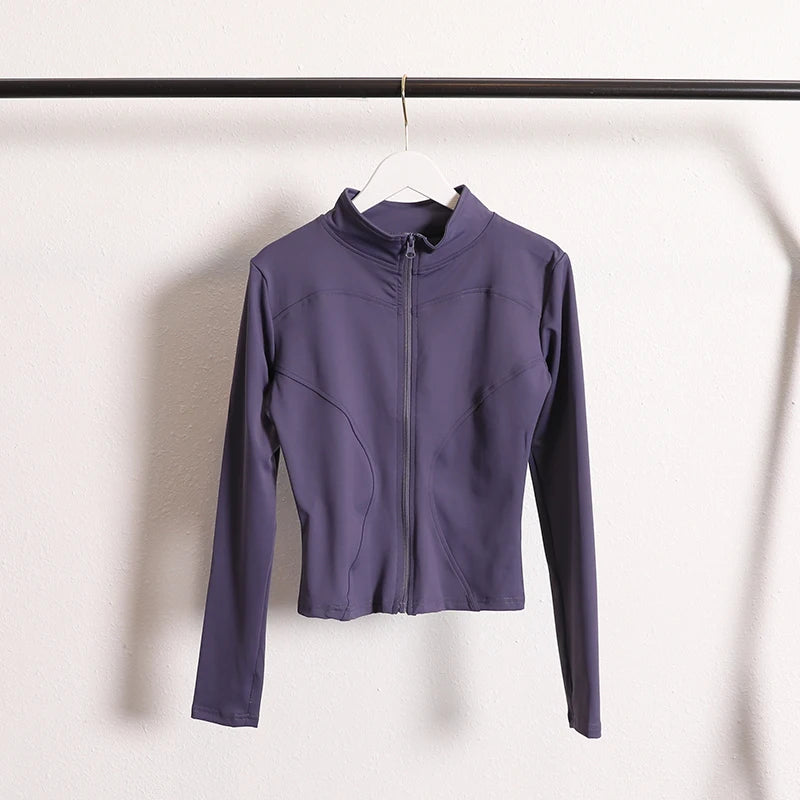 Yoga Jacket Coat Flexible Active Wear Women Zip Up Gym Sports Fitness Casual Jackets with Thumb Holes