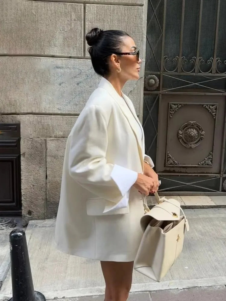 Elegant Blazer Coat For Women Fashion Pockets Lapel Oversized Suit Jackets 2025 New Autumn Office Lady Casual Loose Outerwear