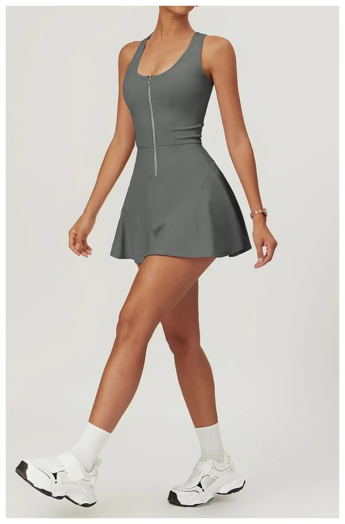 Yoga skirt anti-slip sports dress outdoor one-piece zip tennis skirt running fitness badminton dresses
