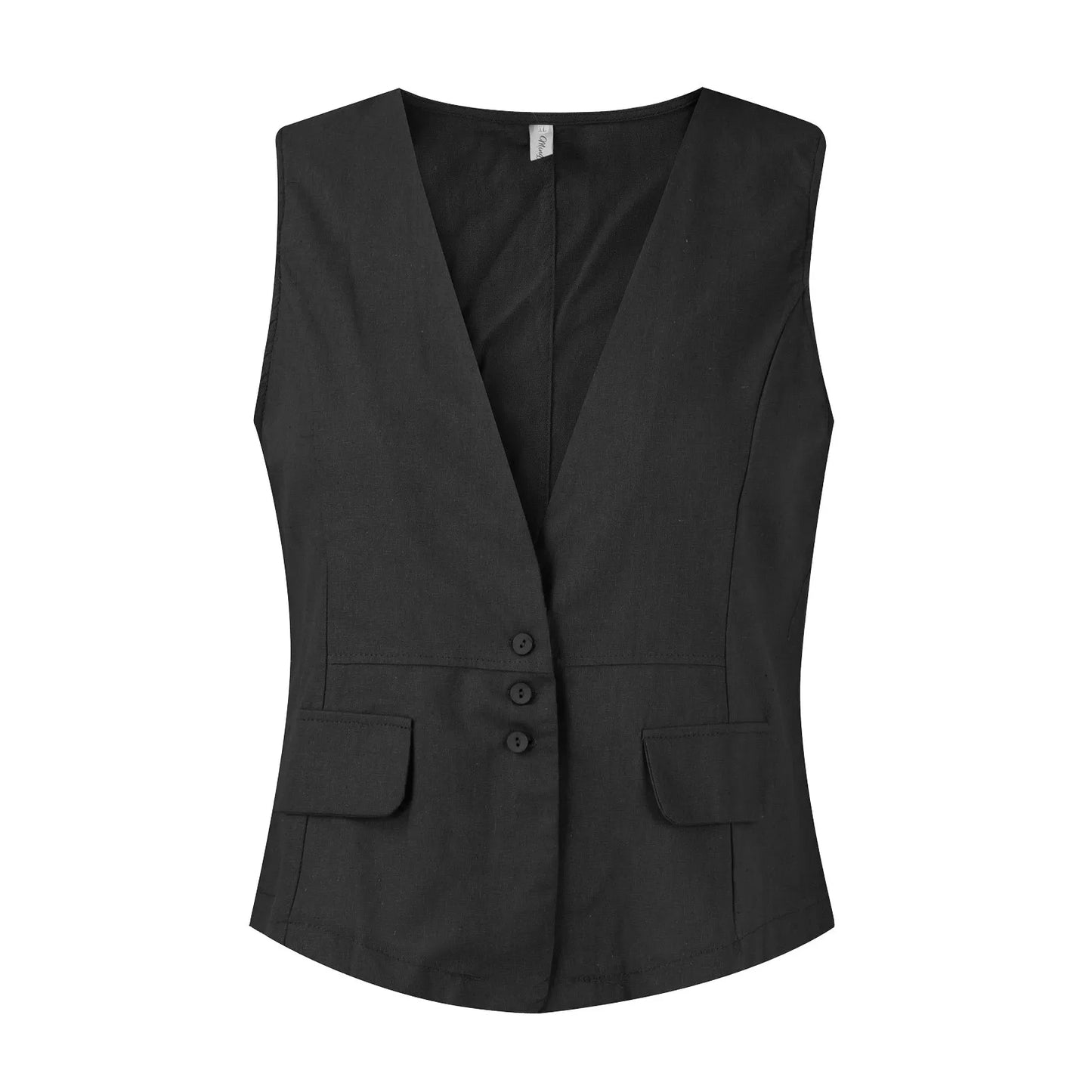 Vintage Vest Summer Top Deep V-Neck Solid Waistcoat Casual Sleeveless Tank Tops Cotton Linen Thin Outerwear Vest Coat Women