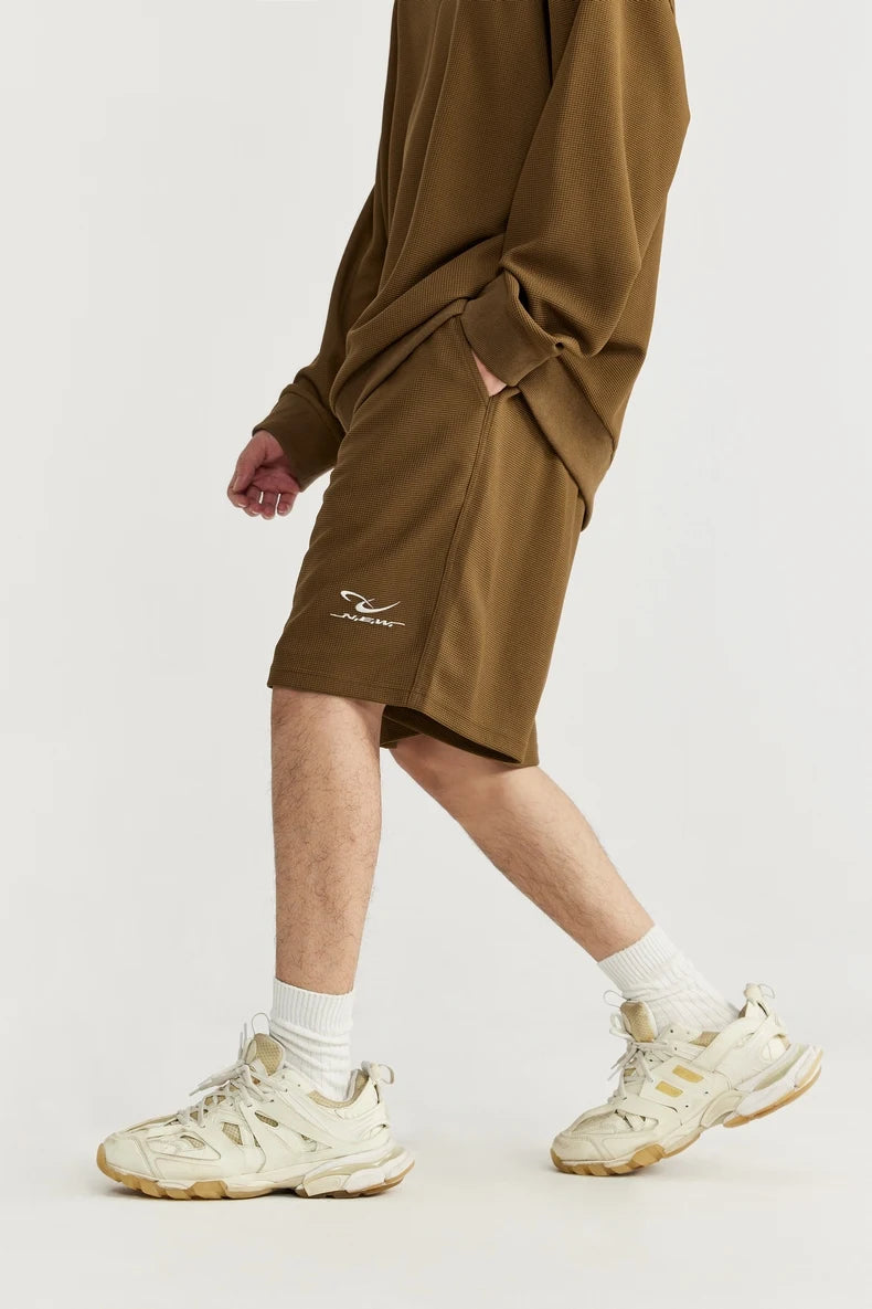 INFLATION Spring Oversized Tracksuit Sportswear Unisex Pique Fabric Embroidery Long Sleeve Tees and Shorts Set