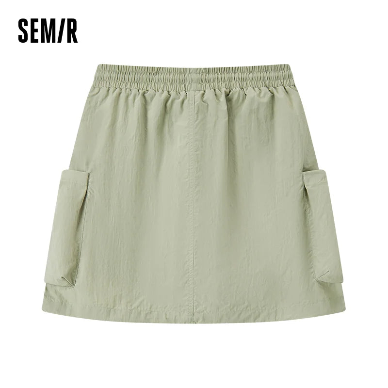 Semir Skirt Women Simple Workwear Style 2025 Summer New Elastic Waist A-Line Skirt with Textured Fabric