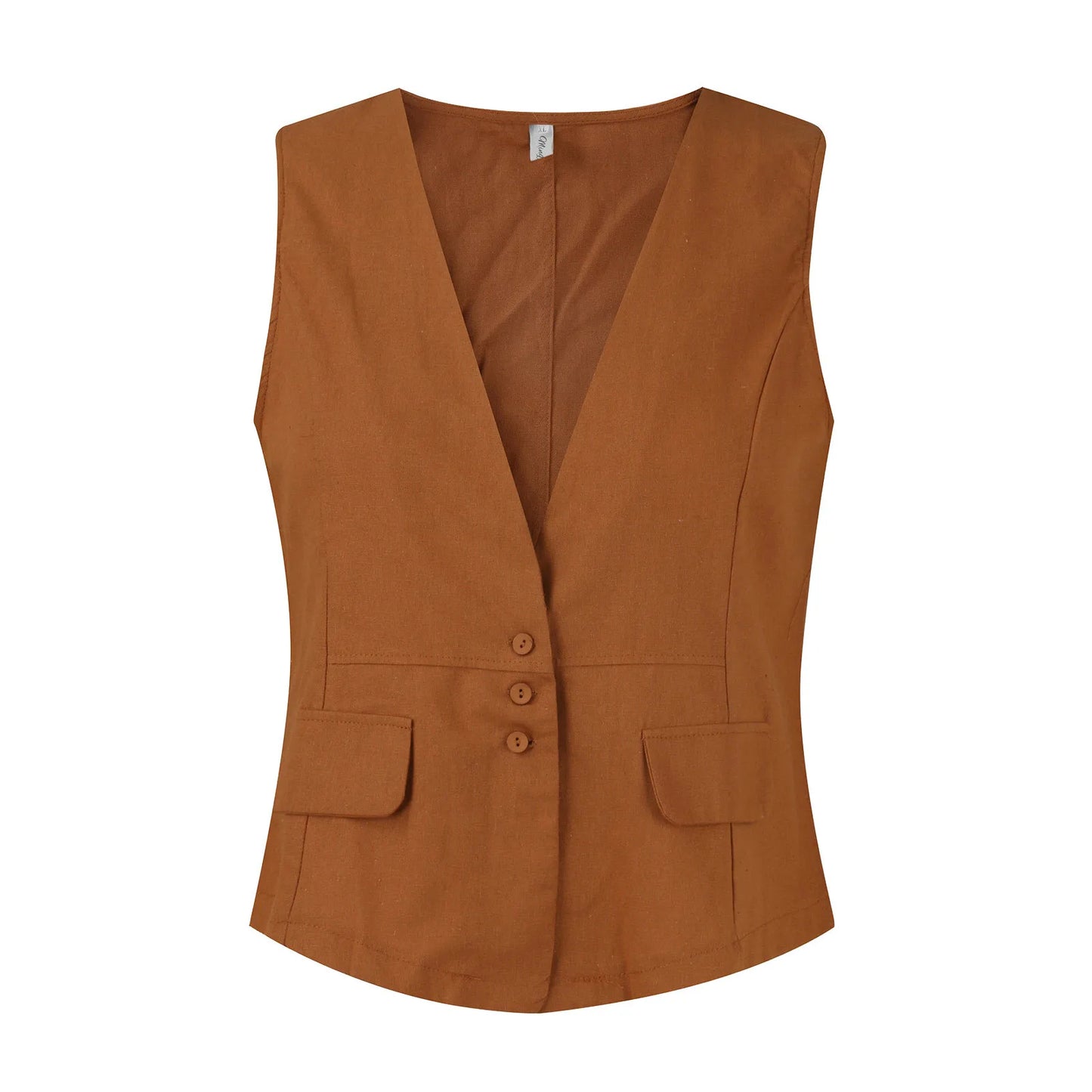 Vintage Vest Summer Top Deep V-Neck Solid Waistcoat Casual Sleeveless Tank Tops Cotton Linen Thin Outerwear Vest Coat Women