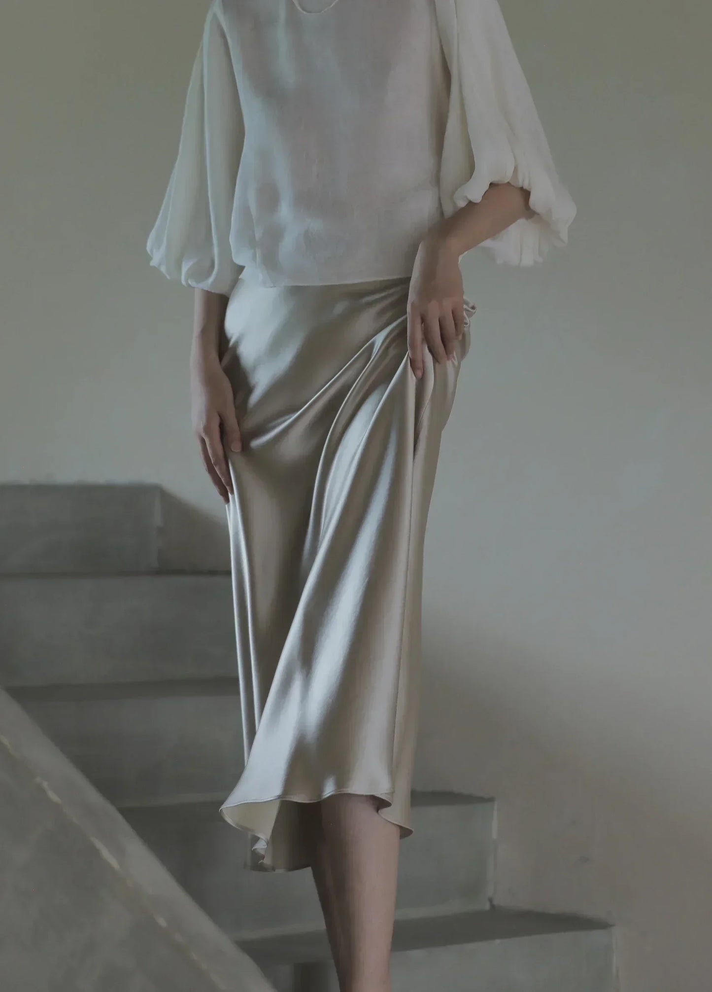 Fashion Women's Skirt A-line Silk High Waist Elegant Skirts Green Blue Long Summer Skirts Korean Side Zipper Office Satin Skirt