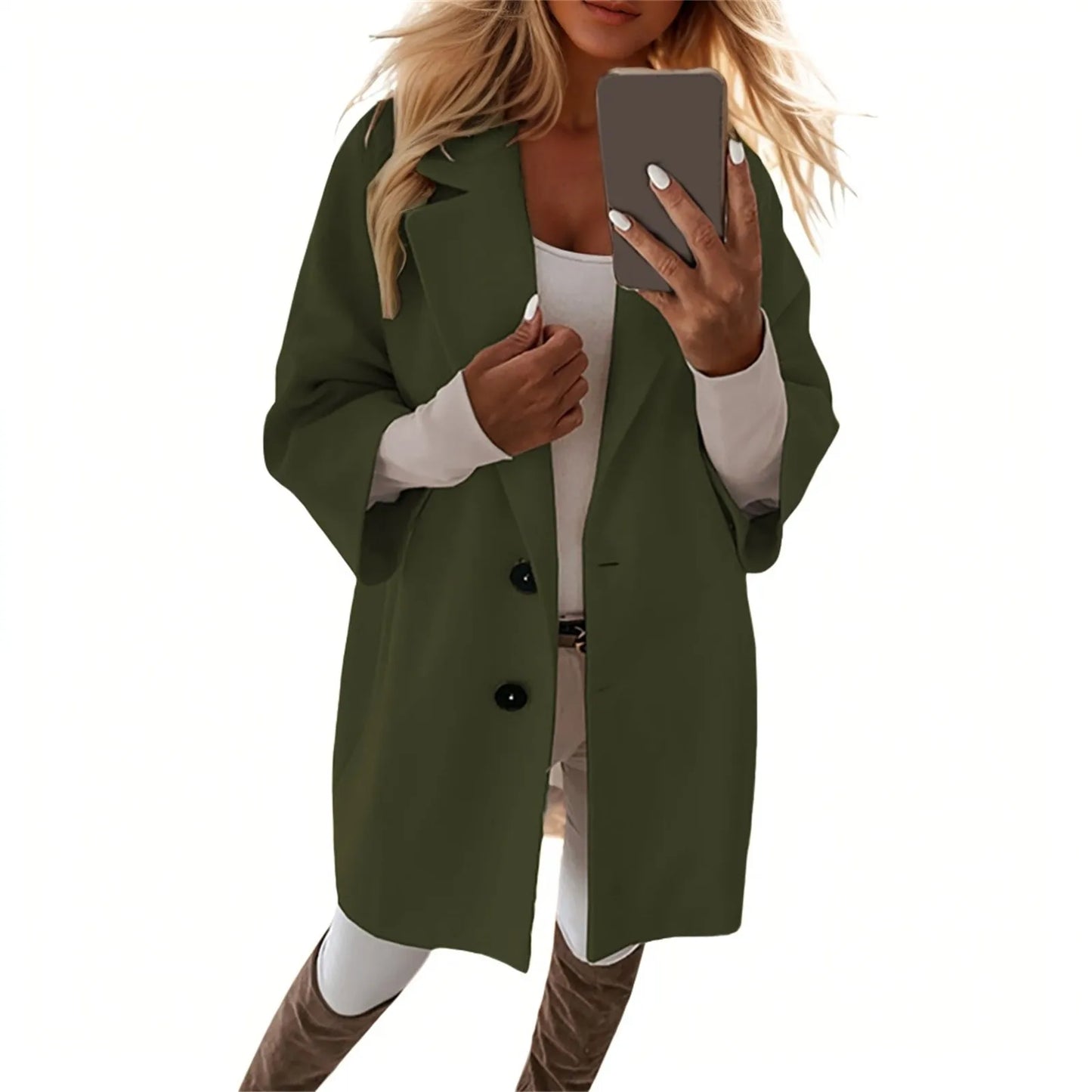 Women'S Coat Fashionable Versatile Tweed Coat Solid Color Sinking Shoulder Seven-Quarter Sleeve Single-Breasted Jacket Women
