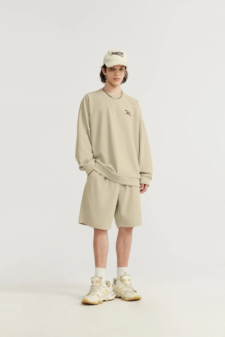 INFLATION Spring Oversized Tracksuit Sportswear Unisex Pique Fabric Embroidery Long Sleeve Tees and Shorts Set
