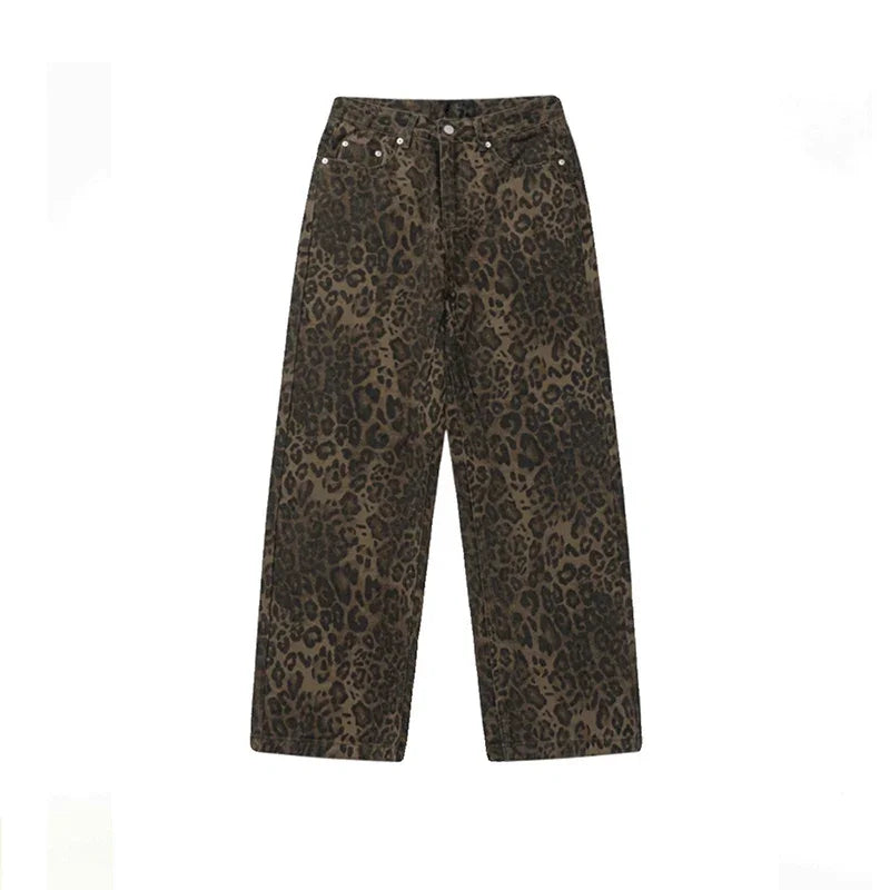 Baggy Leopard Print Y2k Jeans Women 2024 New High Waisted Casual Wide Leg Denim Pants Fashion Streetwear Retro Straight Jeans