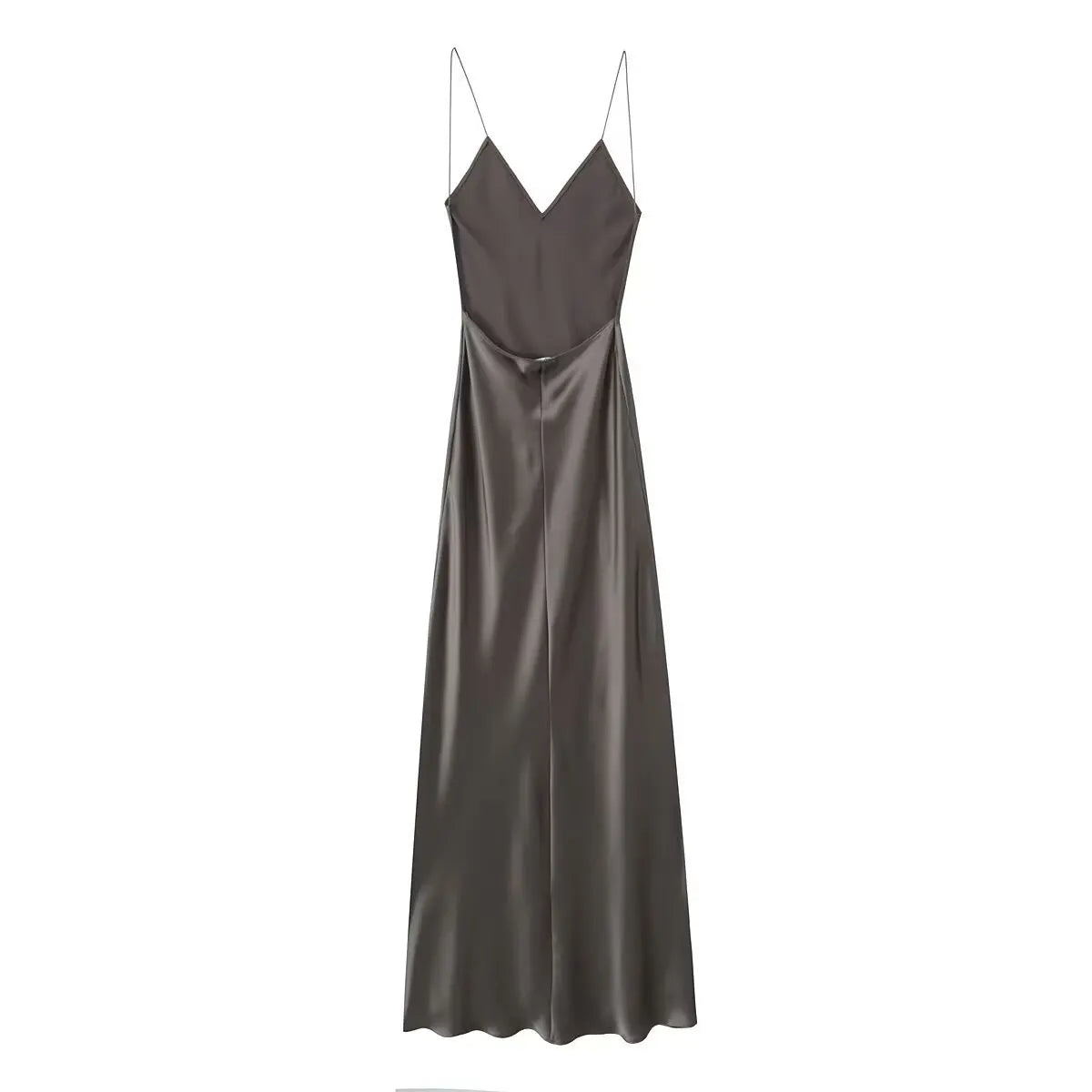 2024 Women's New Chic Fashion Temperament Satin Thin Shoulder Strap Underwear Slim Long Dress Retro Backless Women's Dress Mujer