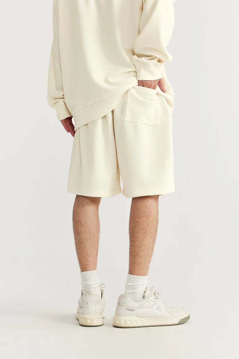 INFLATION Spring Oversized Tracksuit Sportswear Unisex Pique Fabric Embroidery Long Sleeve Tees and Shorts Set